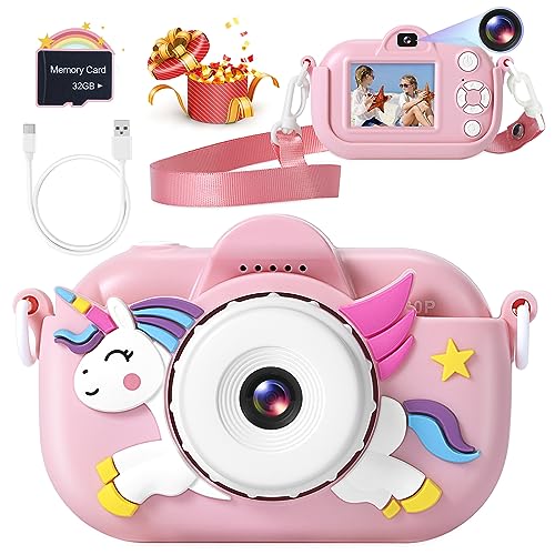 Kids Camera for Toddler Girls Boys Aged 3-9, YEEHAO 32MP Kids Toys Digital Camera for 3 4 5 6 7 8 9 Year Old Girls, Children Selfie Camera Birthday Gift for Kids with 32GB SD Card, Pink