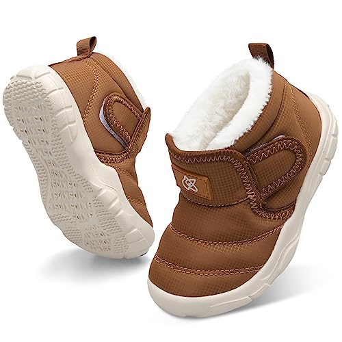 QFH Baby Boys Girls Winter Warm Shoes Cozy Fleece Snow Boots Toddler Non-Slip Walking Shoes Infant Outdoor Water Resistance Faux Fur Booties