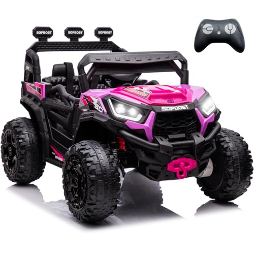 sopbost 12V 10Ah Ride-on UTV with Remote for Girls 4X4 Off-Road Truck Ride on Car to Drive Buggy 4WD Electric Vehicle Ride On Toys for Kids Ages 3-8, Purple Pink