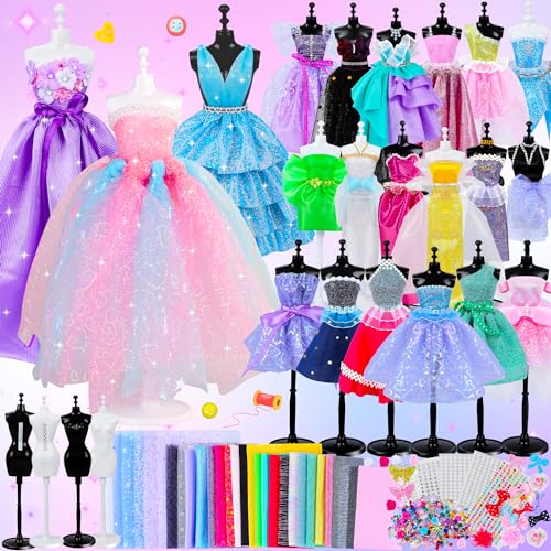 MINIFUN 600+Pcs Fashion Designer Kit for Girls, Sewing Kit with 4 Mannequins, DIY Art & Craft Activity for Kids, Girl Toys for Age 6 7 8 9 10 11 12+ Year Old Gifts