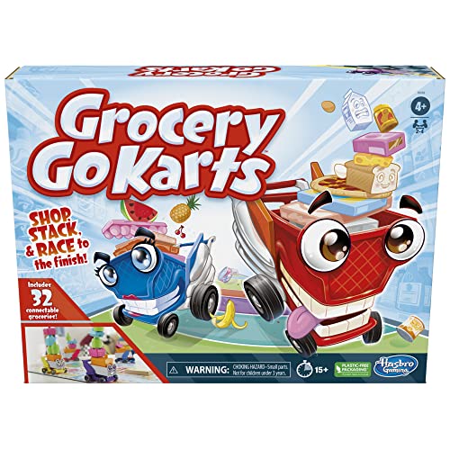 Hasbro Gaming Grocery Go Karts Board Game for Preschoolers and Kids Ages 4 and Up, Building Game with Mini Groceries, Preschool Games for 2-4 Players