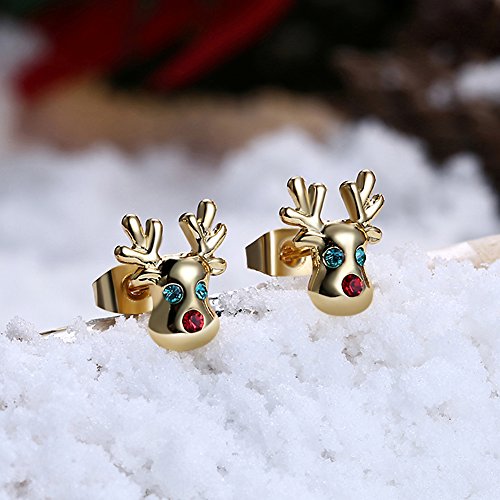 Hypoallergenic Stud Earrings 14K Cute Small Animal CZ Reindeer Studs Earrings Gifts for Girl Women
