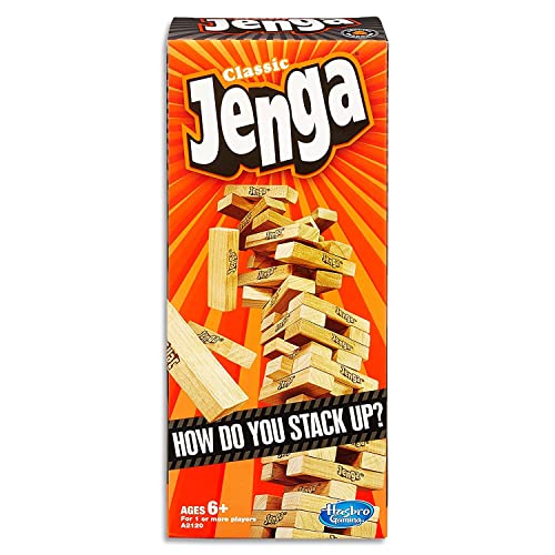 Hasbro Jenga Classic Game with Genuine Hardwood Blocks,Stacking Tower Game for 1 or More Players,Kids Ages 6 and Up