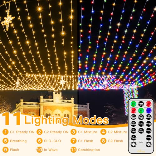 Ollny Christmas Lights, 210FT 640LED Christmas Tree Lights with 11 Modes Remote Control IP44 Waterproof, Warm White to Multicolored Outdoor Christmas Lights for Outside Indoor Patio Xmas Decorations