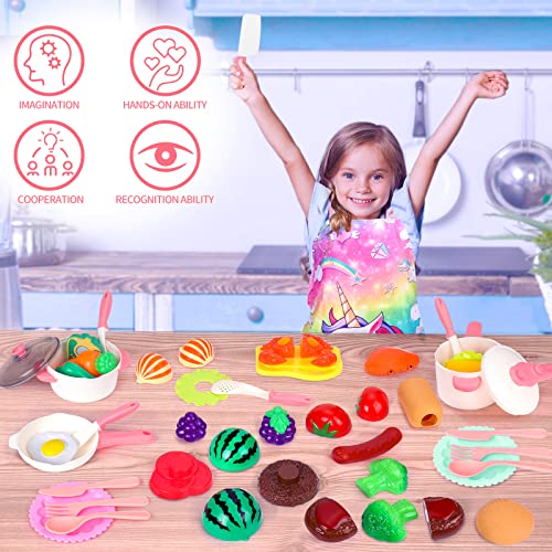 Kids Play Kitchen Accessories Set, Pretend Play Cooking Toys Set, Kitchen Toys Playset for Toddlers, Toy Pots and Pans for Kids Kitchen with Fake Play Food Cookware Utensils Dishes, Girls Boys Gift