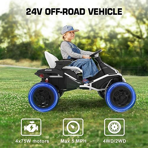 ANPABO 24V 4x4 Ride On Toy for Big Kids, 4x75W 4.5MPH Ride On Car w/Parent Remote, Wide Adjustable Seat, Headlights, Metal Frame, 4 Shock Absorbers, 4 Wheeler Quad for Kids 3-12, White