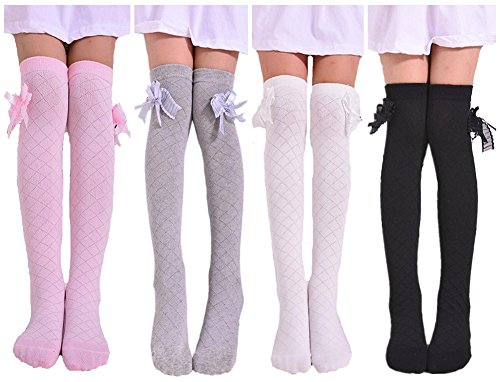 Toptim Little Girl's Knee High Socks Over Calf Kids Overknee Stockings Bow Style