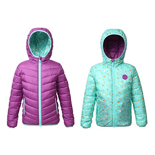 Rokka&Rolla Girls' Reversible Lightweight Puffer Jacket Hooded Water-Resistant Winter Coat