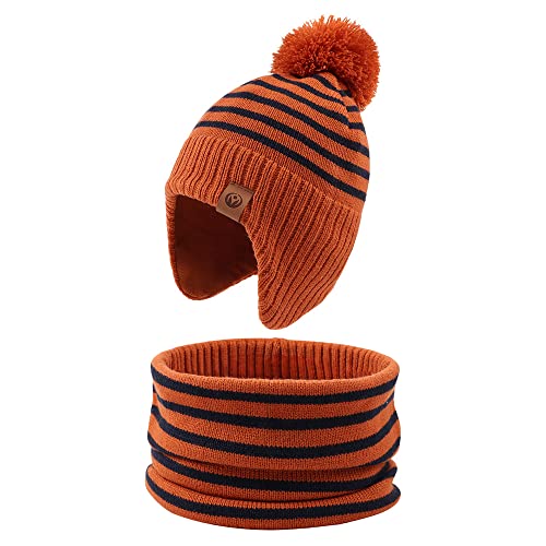 Baby Boys Winter Hat Scarf Set Warm Toddler Kids Beanies Hats with Fleece Lining Cold Weather Knit Hat