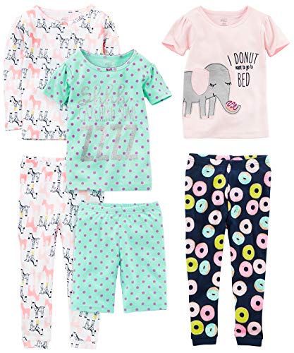 Simple Joys by Carter's Babies, Toddlers, and Girls' 6-Piece Snug-Fit Cotton Pajama Set, Pack of 3
