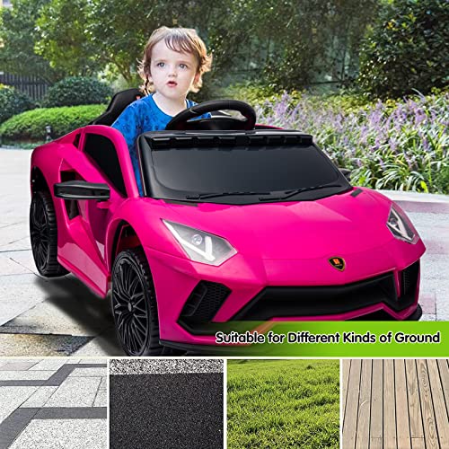u URideon Kids Ride On Car - 12V Kids Electric Vehicle Toy with Parent Remote Control, Battery Powered Sports Car Toy, 2 Speeds, MP3 Player, Hydraulic Doors-Pink