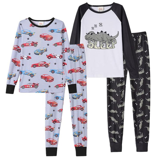 MyFav Boys Pajamas Set Cotton Dinosaur Sleepwear Solid Colors Little Big Boys 2 Piece Pajama Set