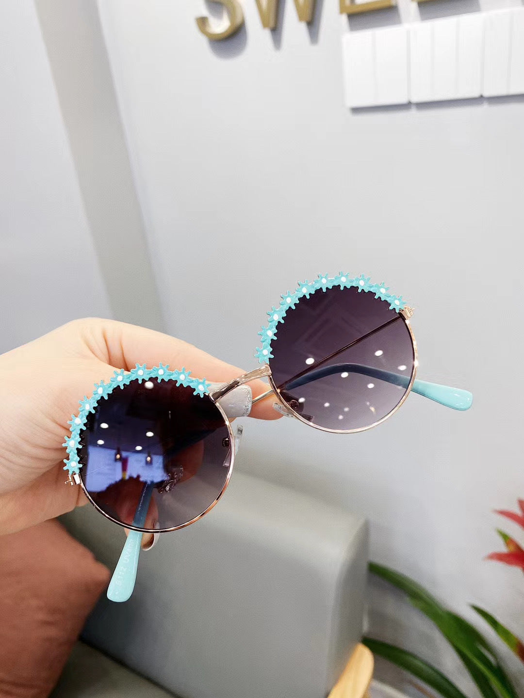 Children'S Fashion Flower Sunglasses Metal Texture Kids Sunglasses