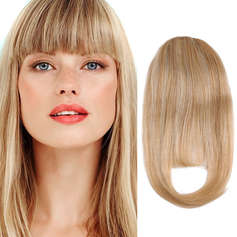 Clip in Bangs Brazilian Remy Human Hair Front Neat Fringe Hand Tied Straight Bangs Clip on Hairpiece with Temple