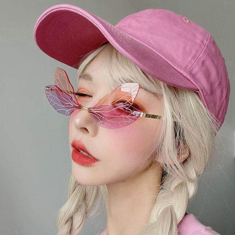 Frameless Trimming Sunglasses Women Dragonfly Wings Sunglasses