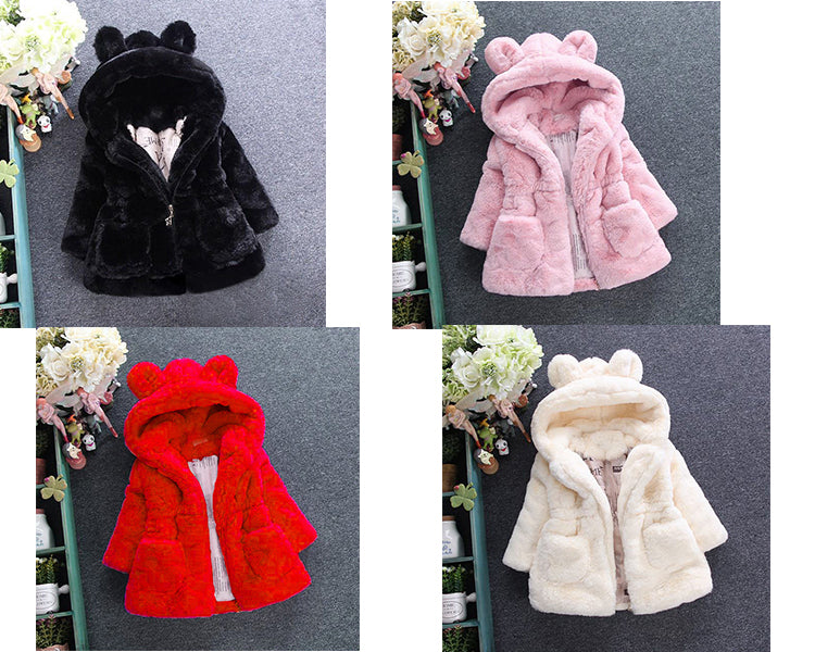 Mallimoda Girls Winter Warm Coats Ear Hooded Faux Fur Fleece Jacket