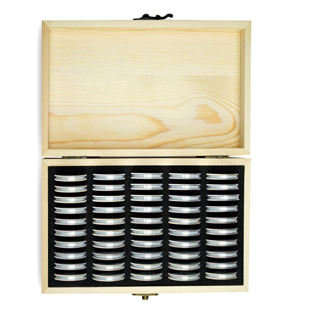 Wooden Coins Display Storage Box 2020 HOT Selling Functional Solid round Storage Case for Collectible Coin 50 Capsules
