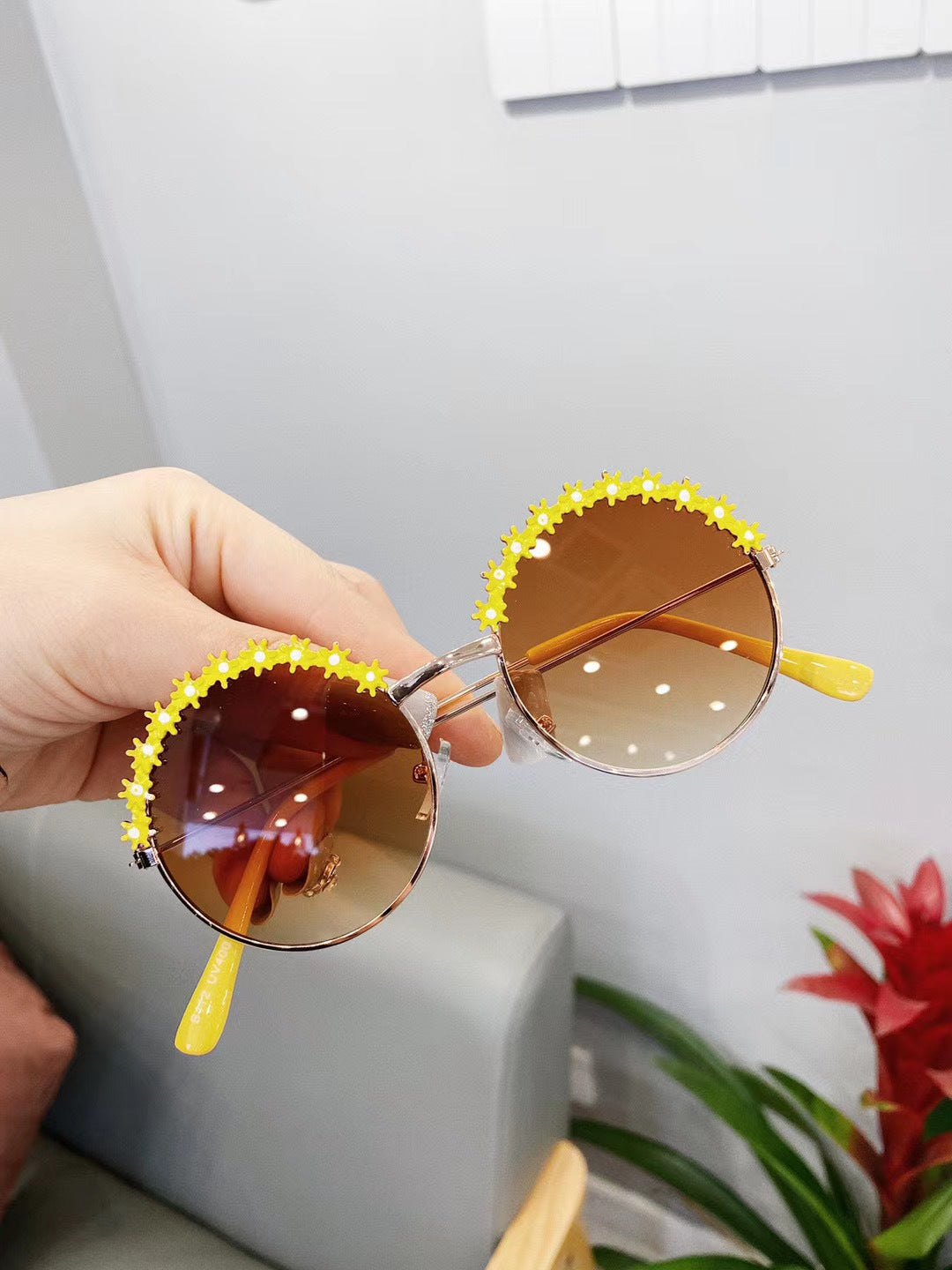 Children'S Fashion Flower Sunglasses Metal Texture Kids Sunglasses