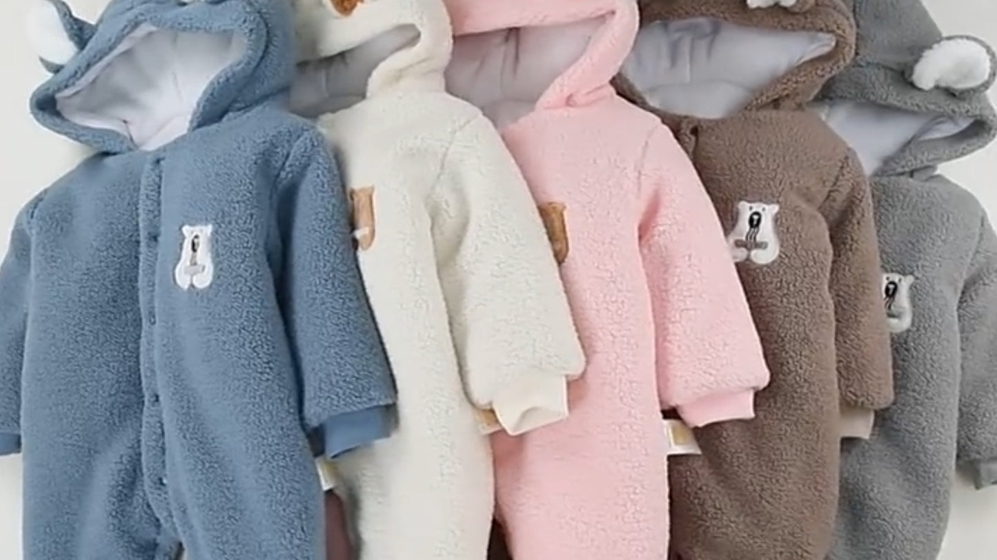 XIFAMNIY Newborn Fleece Footie Jumpsuit Hooded Warm Thicken Winter Outwear Snowsuit for Baby Girls and Boys
