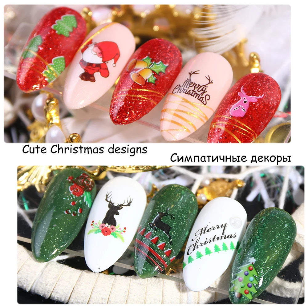 Christmas Nail Art Stickers Santa Deers Tree Snowman Cute Design Sliders Winter Nail Water Decals Manicure Tattoos GL A1165-1176