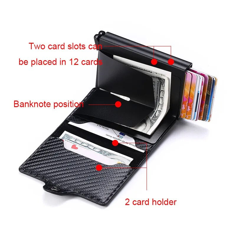 Carbon Fiber Credit Card Holder Mens Double anti Rfid Bank Cardholder Case Wallet Metal Business Bank Minimalist Wallet Gift