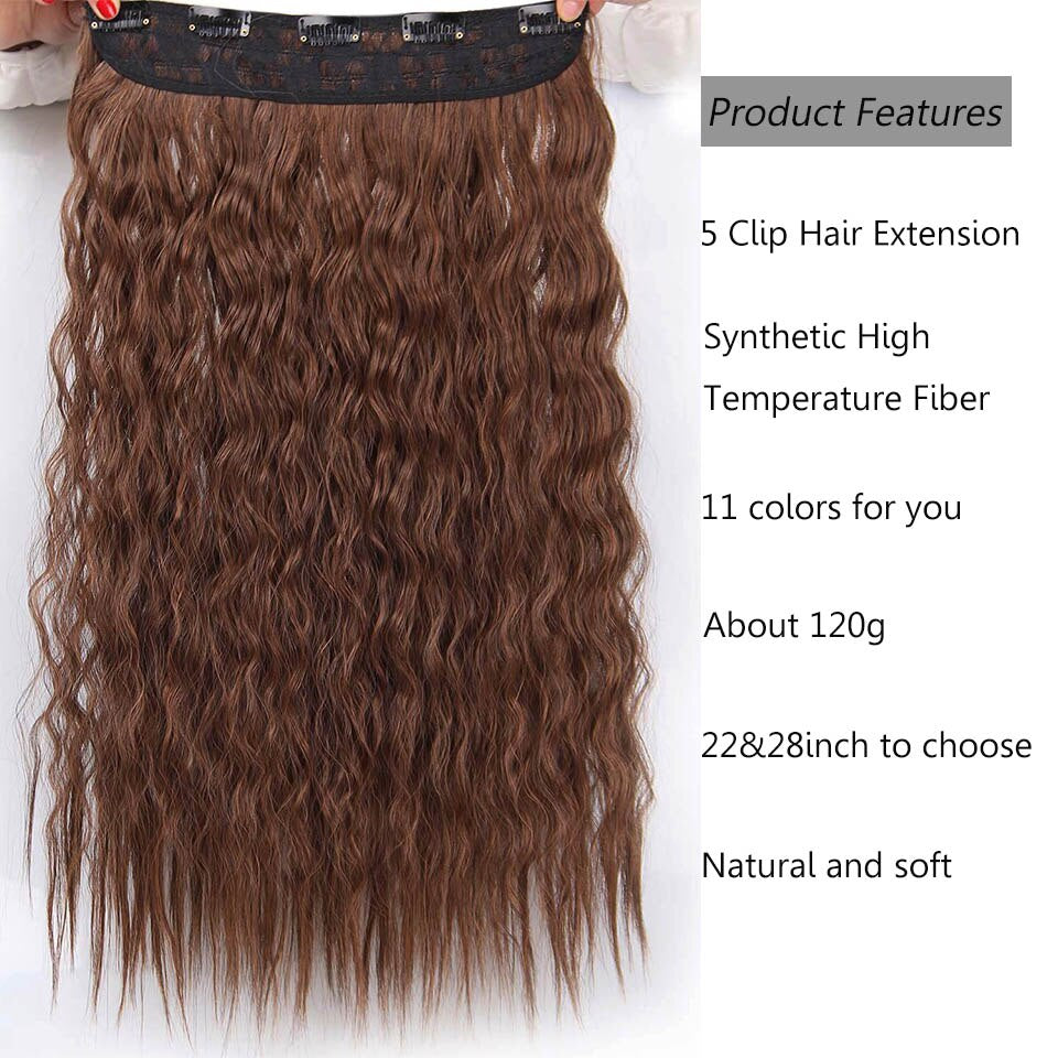 AISI BEAUTY Synthetic Long Wavy Hairstyles 5 Clip in Hair Extension 22Inch/28Inch Heat Resistant Hairpieces Brown Black