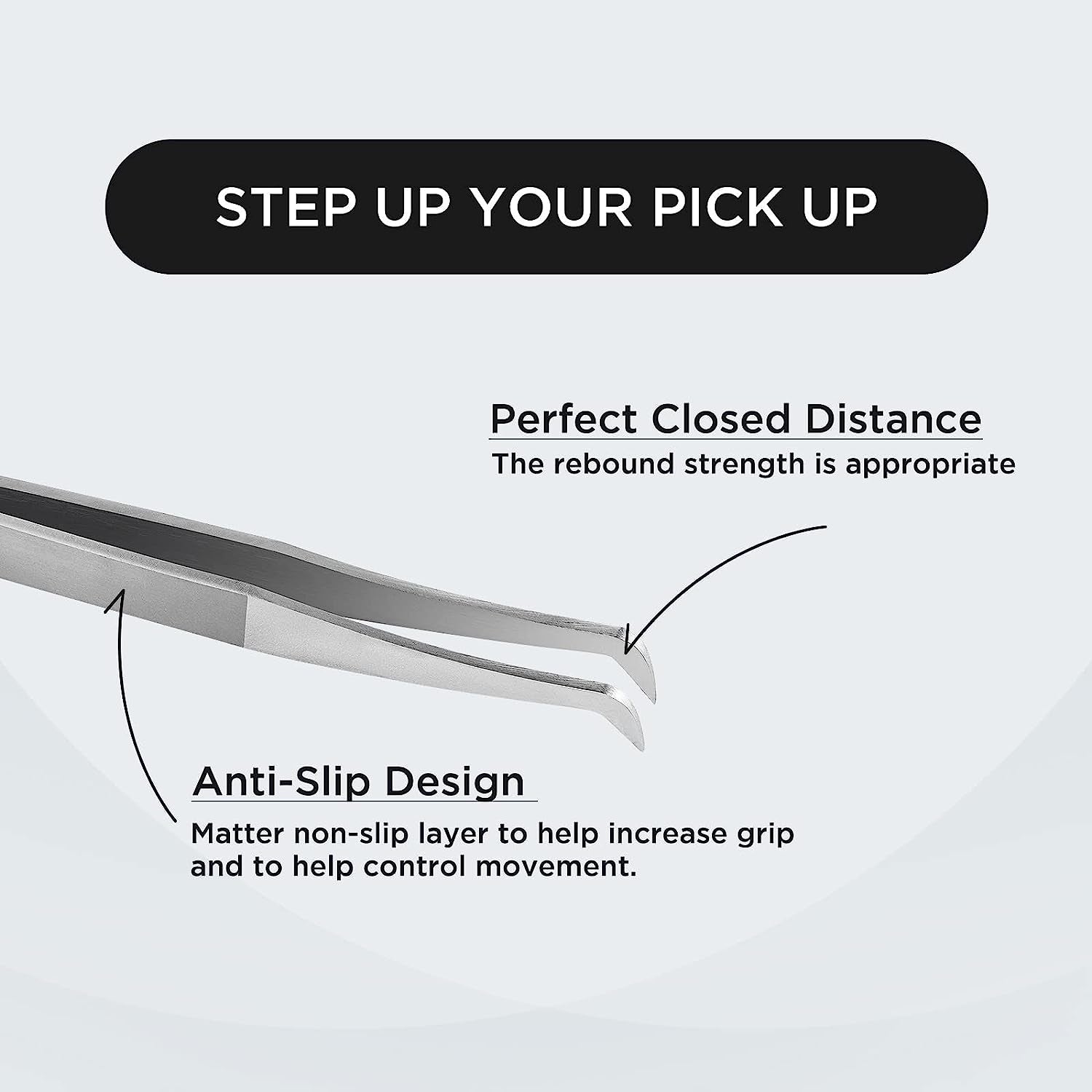 Volume Lash Tweezers  Lash Tweezers for Eyelash Extensions, Curved L High Precision Tip for Mega Fans, Stainless Steel AS09 Silver.